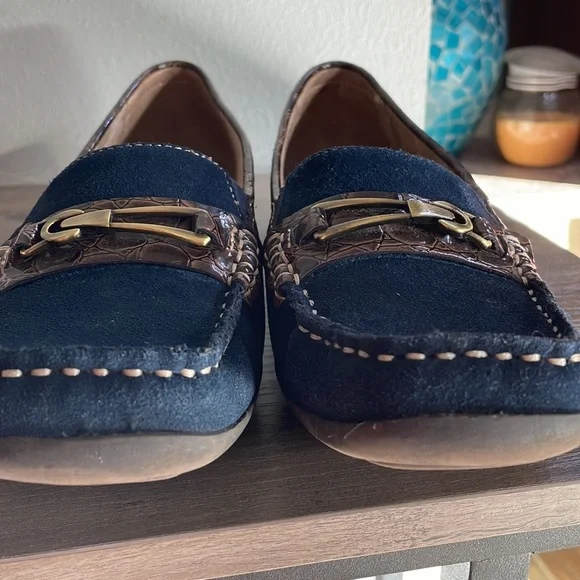 Naturalizer Canova Loafers Navy Suede with Brown Patent - Picture 7 of 9